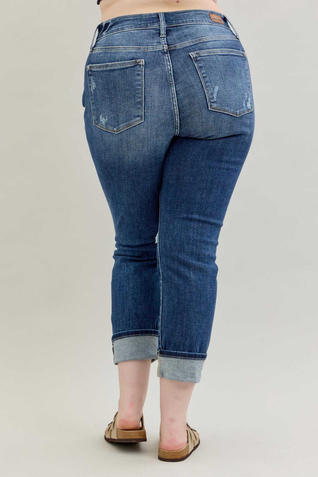 Judy Blue Mid Rise Cuffed/Uncuffed Destroy Boyfriend Jean - Plus Sizes