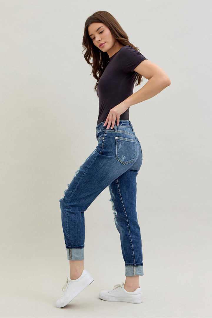 Judy Blue Midrise Cuffed/Uncuffed Destroy Boyfriend Jeans