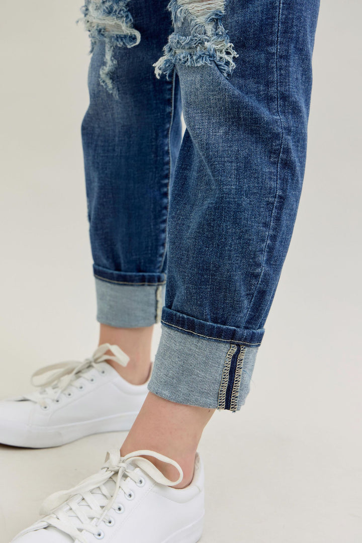 Judy Blue Midrise Cuffed/Uncuffed Destroy Boyfriend Jeans