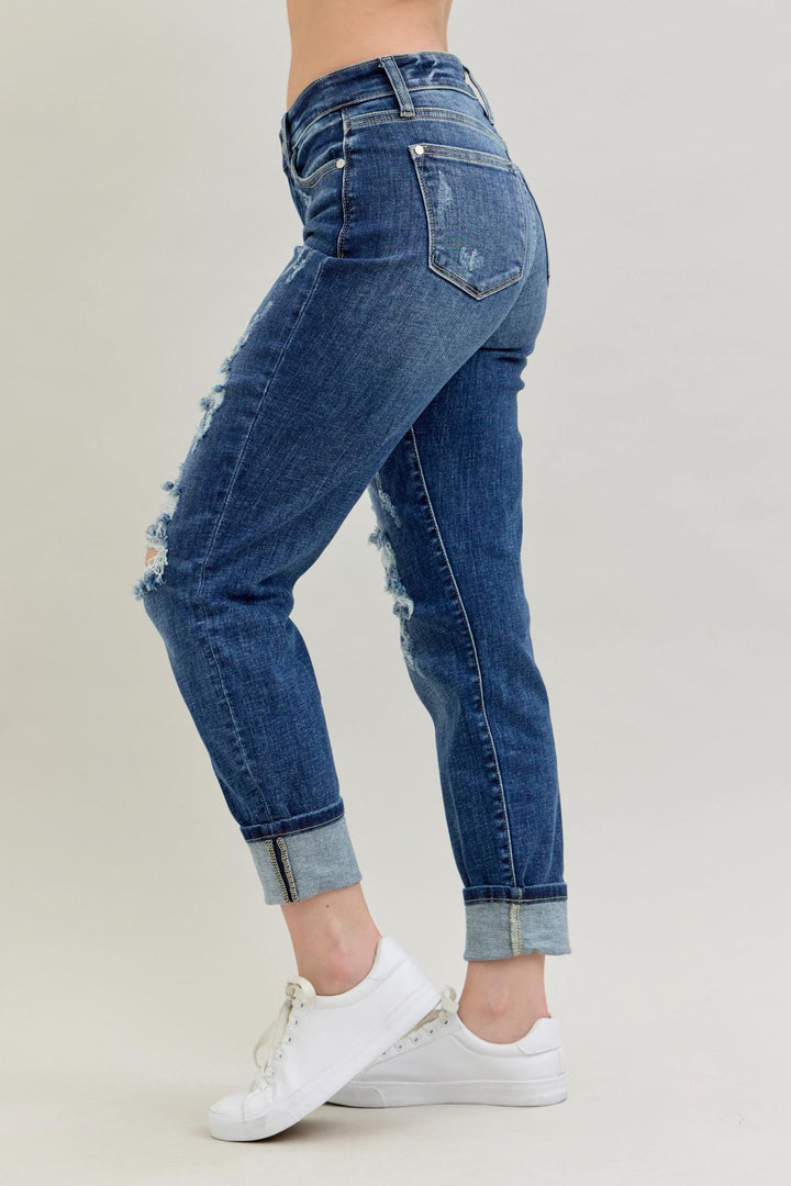Judy Blue Midrise Cuffed/Uncuffed Destroy Boyfriend Jeans