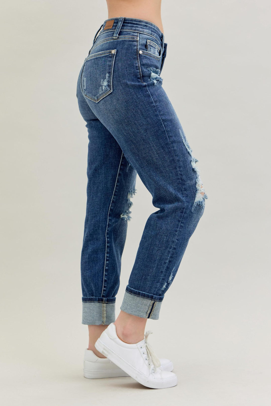 Judy Blue Midrise Cuffed/Uncuffed Destroy Boyfriend Jeans