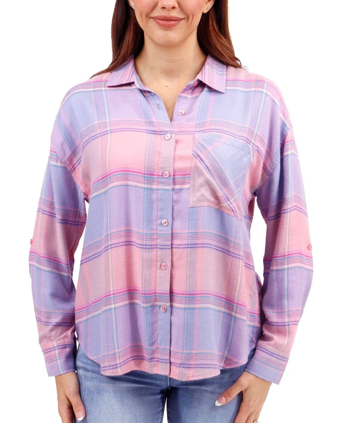 Soft Brushed Spring Plaid Shirt in Pink Plaid