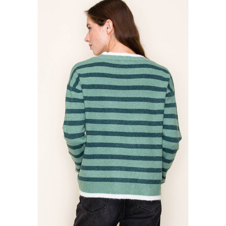 Striped Crew Neck Sweater in Jade