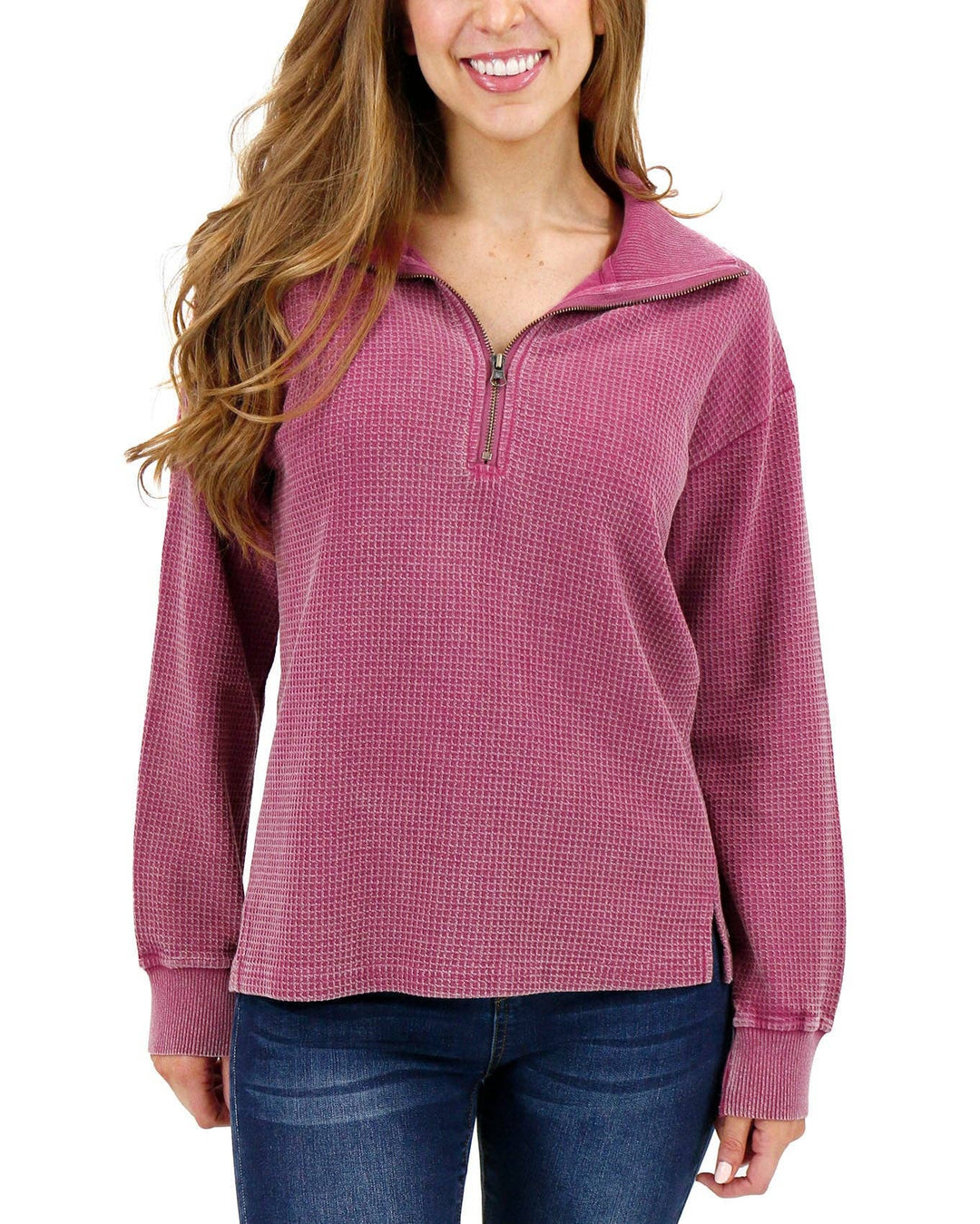 Grace and Lace Hideaway Thermal Pullover in Washed Berry