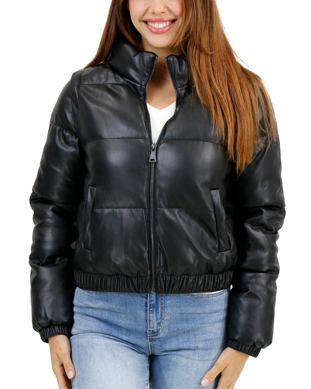 Grace and Lace Butter Faux Leather Puffer Jacket/Vest in Black