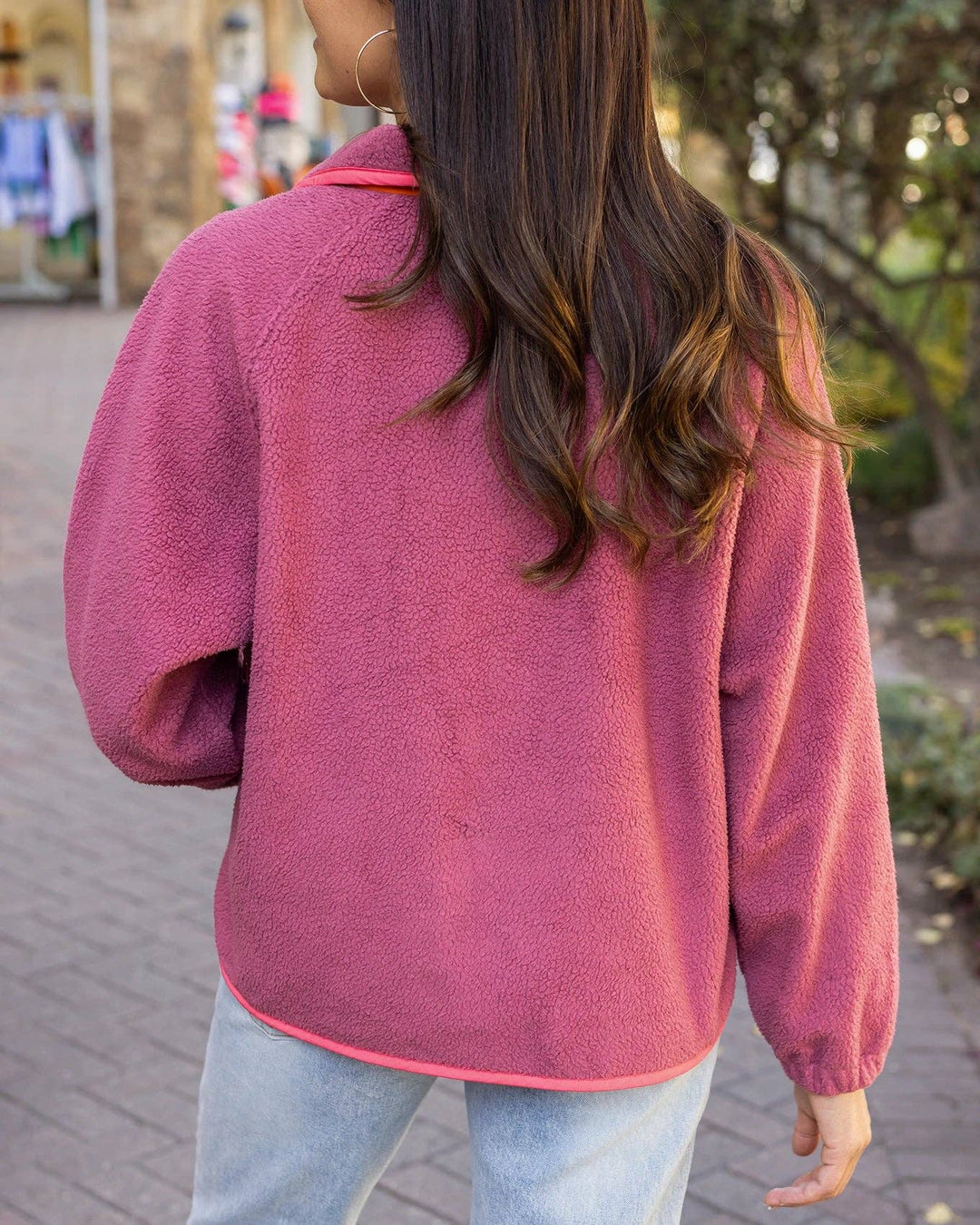 Colorblock Fleece Jacket in Berry-Orange