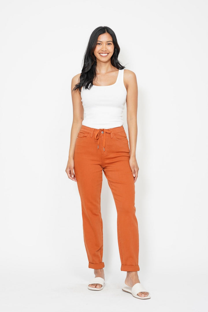 Judy Blue High Waist Garment Dyed Cuffed Jogger - Orange