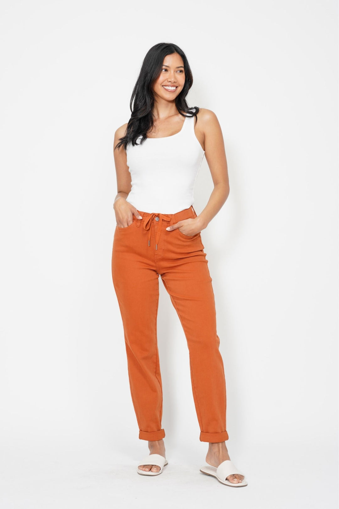 Judy Blue High Waist Garment Dyed Cuffed Jogger - Orange