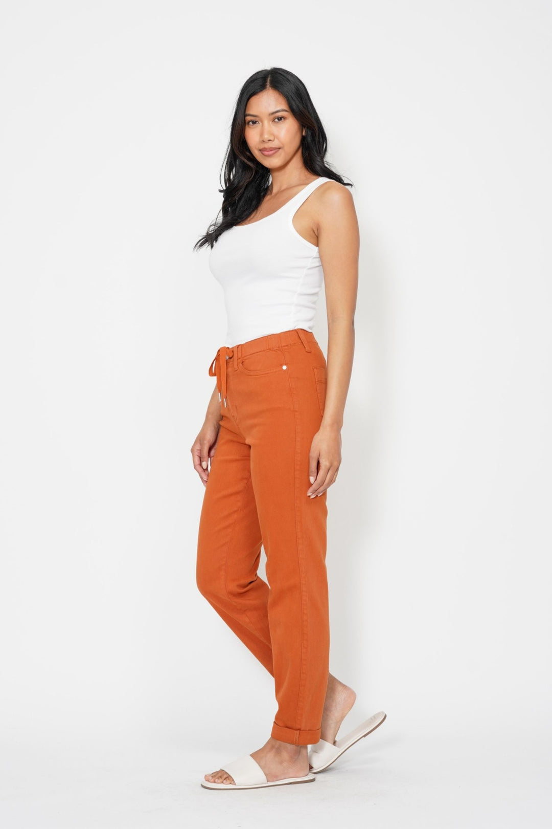 Judy Blue High Waist Garment Dyed Cuffed Jogger - Orange