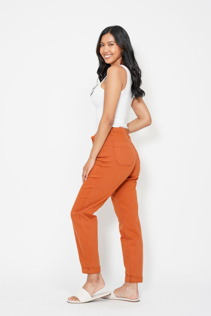 Judy Blue High Waist Garment Dyed Cuffed Jogger - Orange