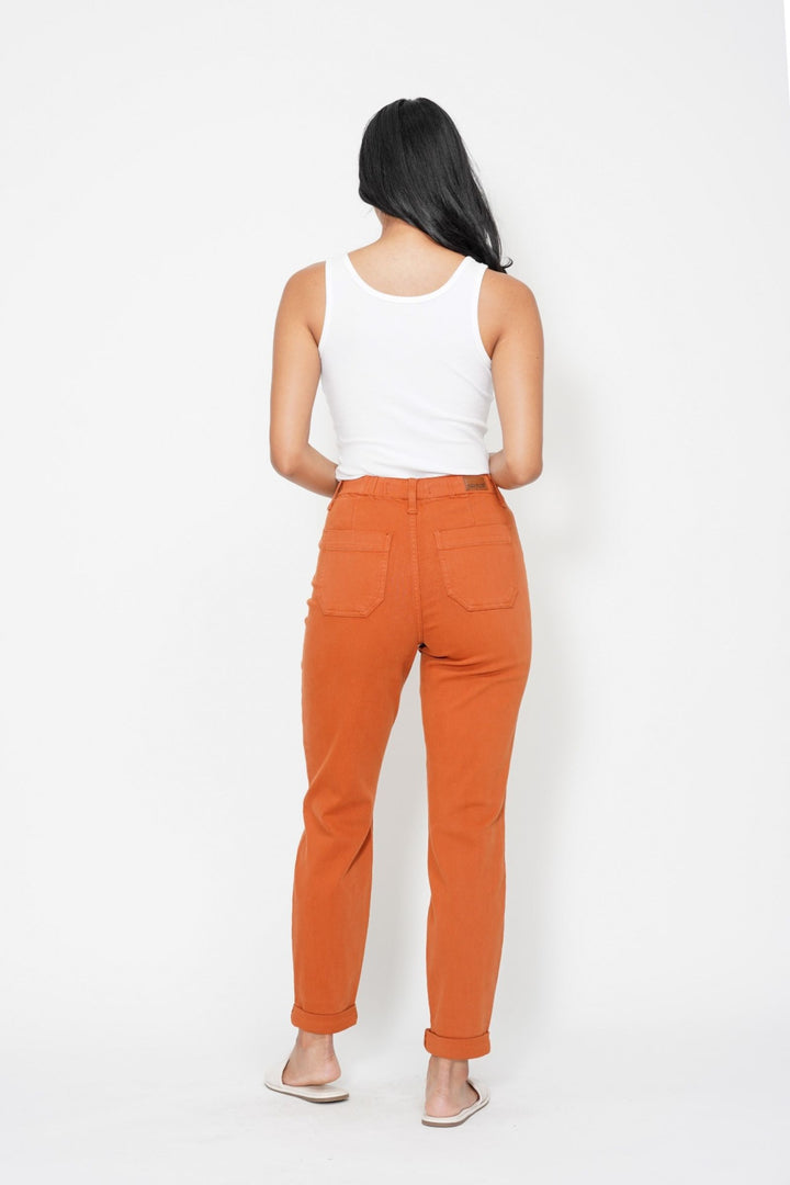 Judy Blue High Waist Garment Dyed Cuffed Jogger - Orange