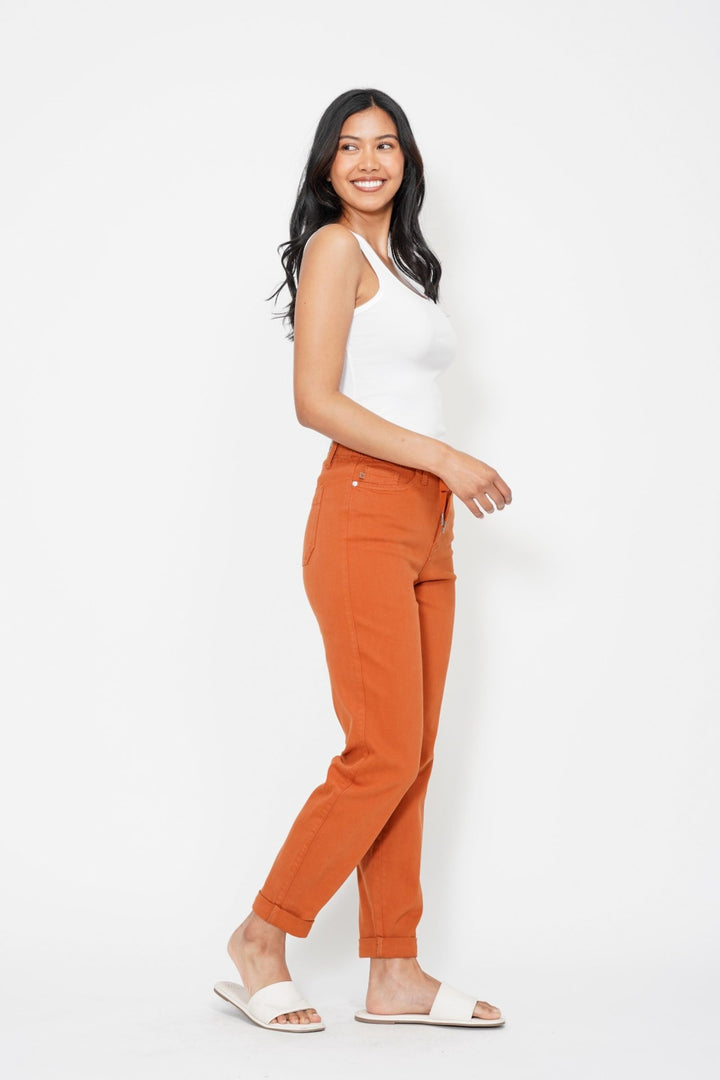 Judy Blue High Waist Garment Dyed Cuffed Jogger - Orange
