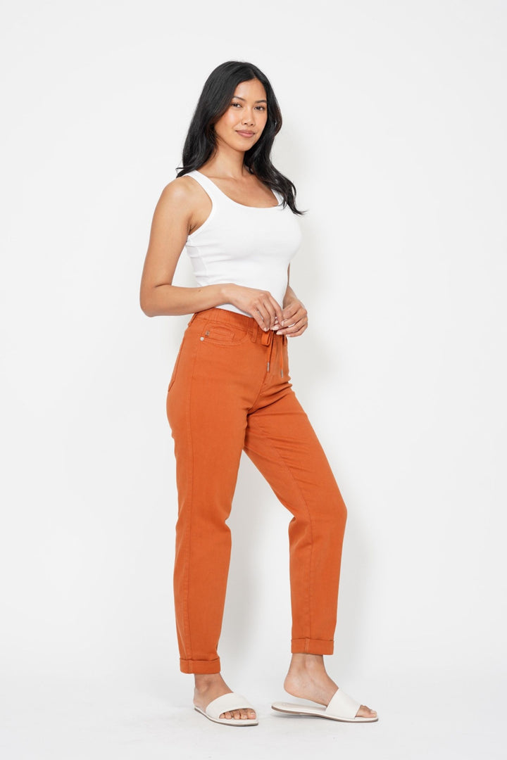 Judy Blue High Waist Garment Dyed Cuffed Jogger - Orange