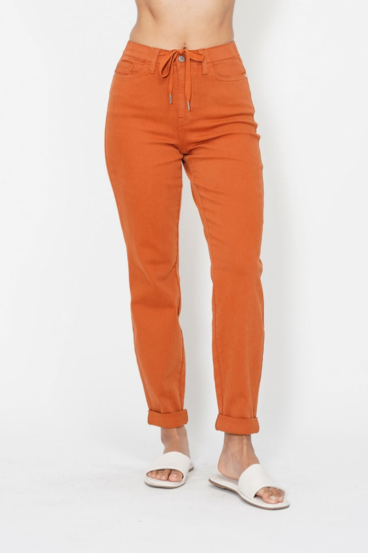 Judy Blue High Waist Garment Dyed Cuffed Jogger - Orange