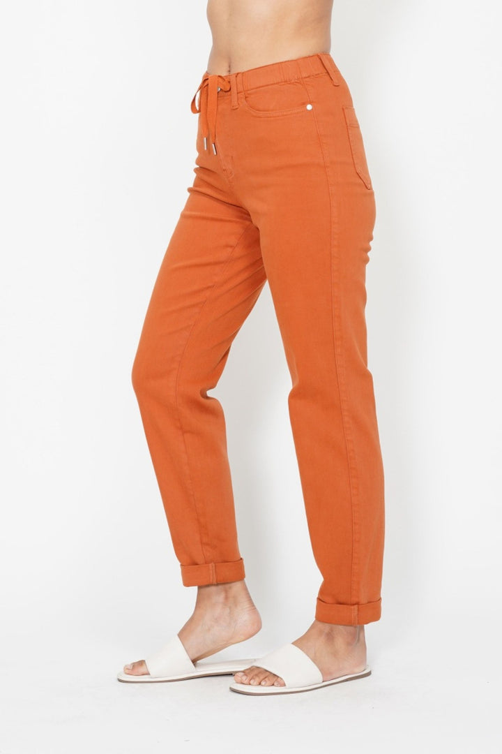 Judy Blue High Waist Garment Dyed Cuffed Jogger - Orange