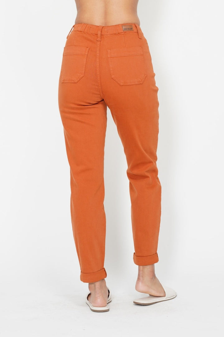Judy Blue High Waist Garment Dyed Cuffed Jogger - Orange