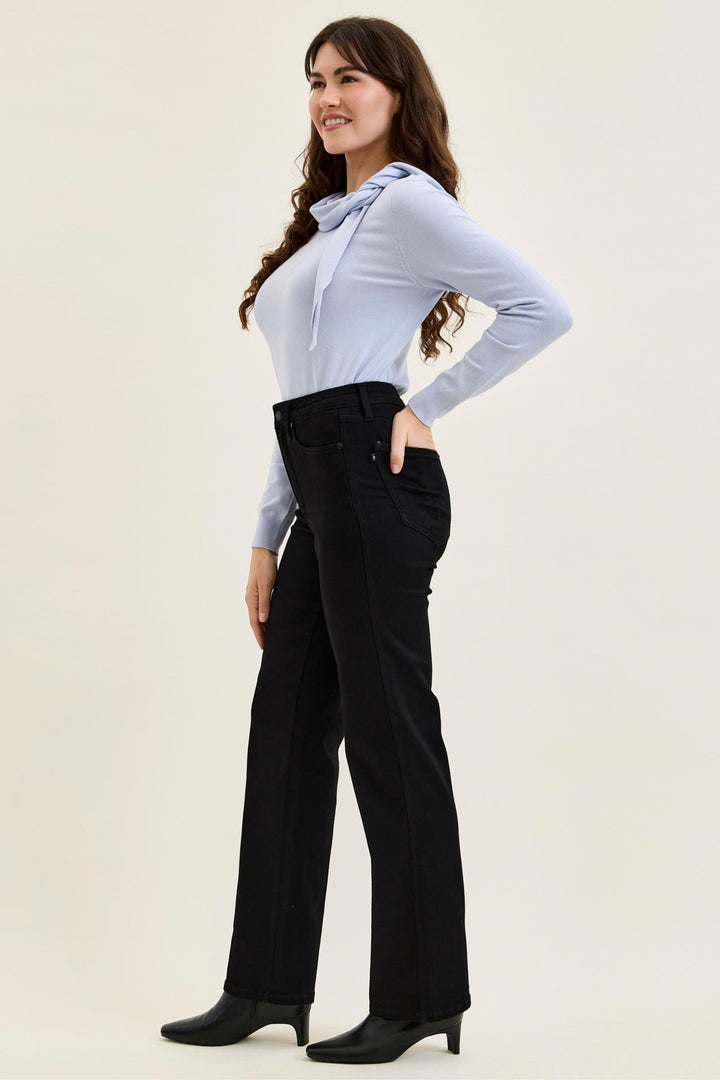 Judy Blue High Waist Tummy Control KIMBERLY Classic Straight Black Edit Jeans