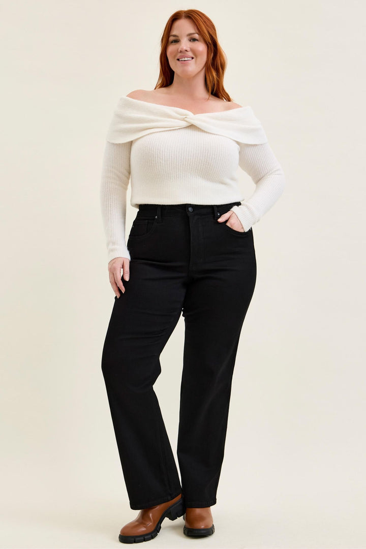 Judy Blue High Waist Tummy Control KIMBERLY Classic Straight Black Edit Jean - Plus