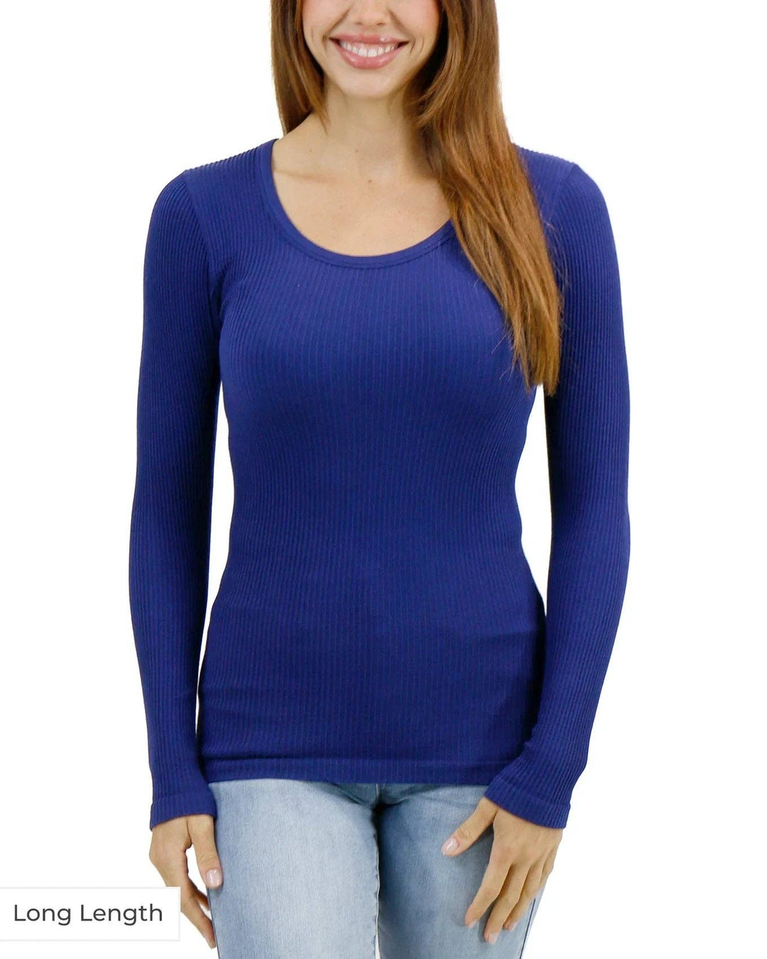 Grace and Lace Long Length Scoop Neck Long Sleeve Brami in Indigo