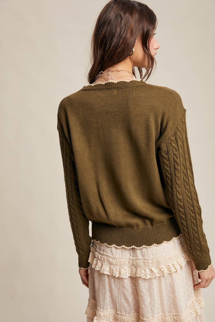 Autumn Garden Cable Knit Sweater in Terracotta