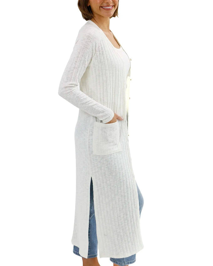 Ribbed Long Duster Cardigan in Ivory