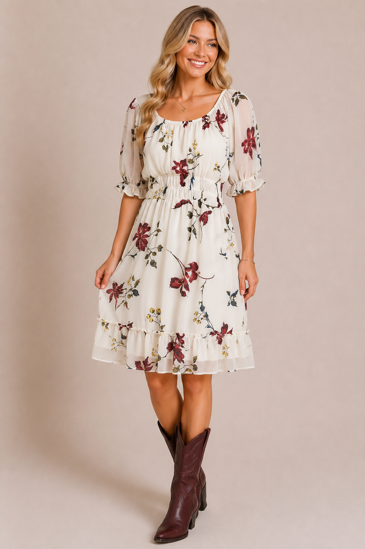 Ivory Bloom Smocked Waist Dress