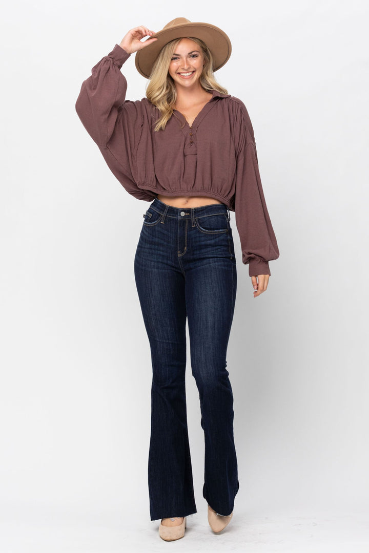 Judy Blue High Waist Raw Hem Flare Jeans