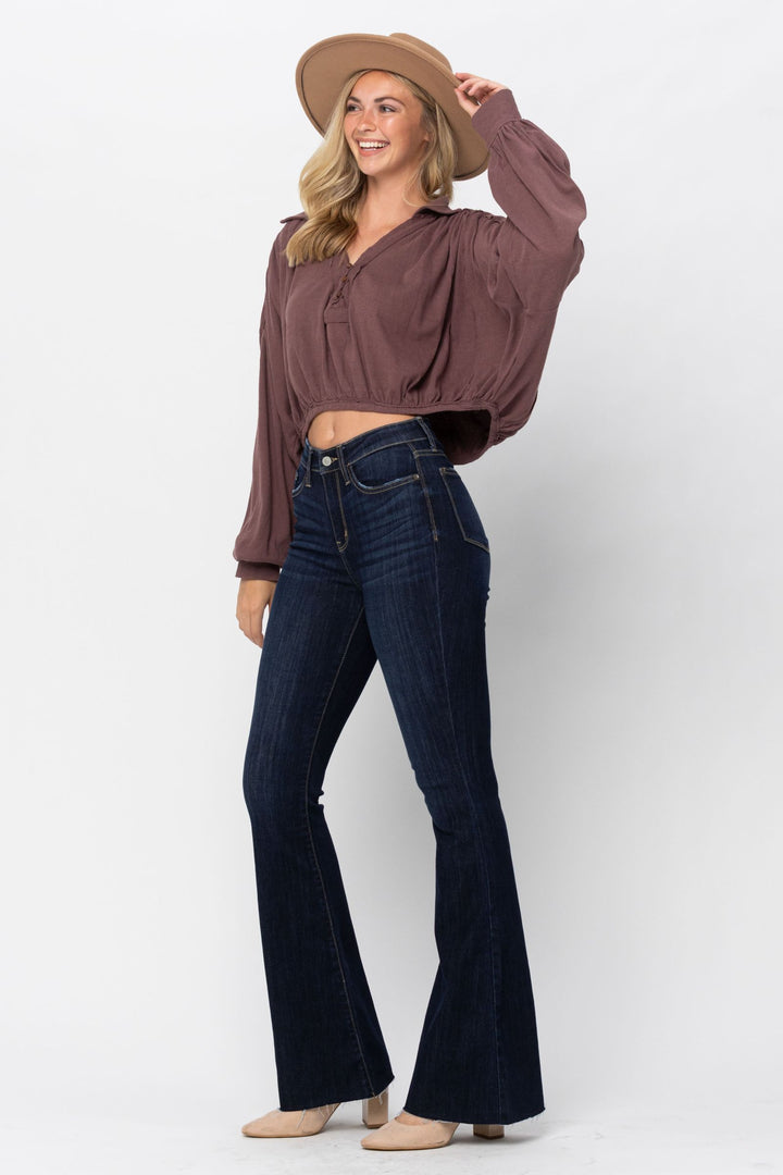 Judy Blue High Waist Raw Hem Flare Jeans