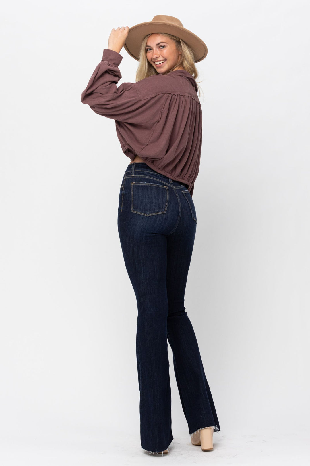 Judy Blue High Waist Raw Hem Flare Jeans