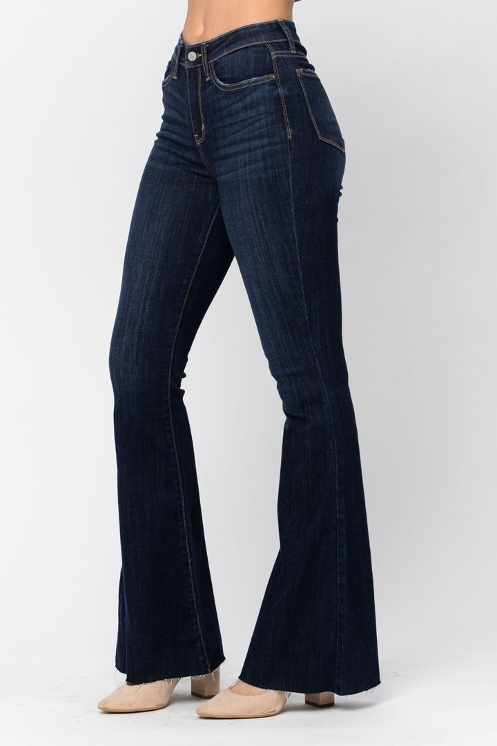 Judy Blue High Waist Raw Hem Flare Jeans
