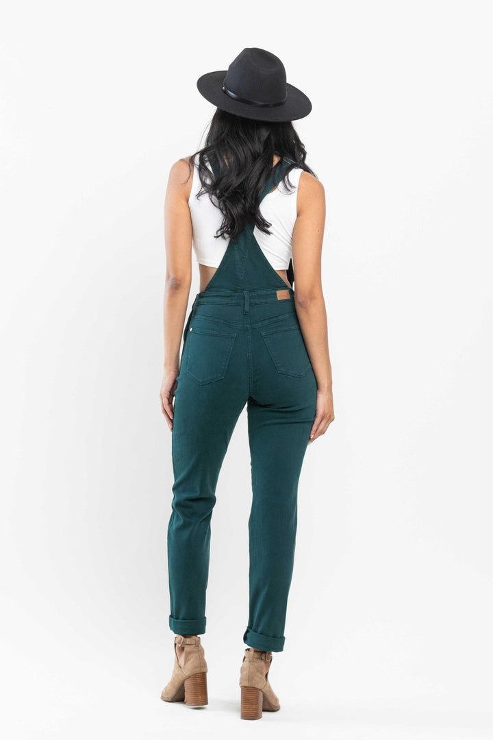 Judy Blue Garment Dyed High Rise Double Cuffed Overalls - Teal Green