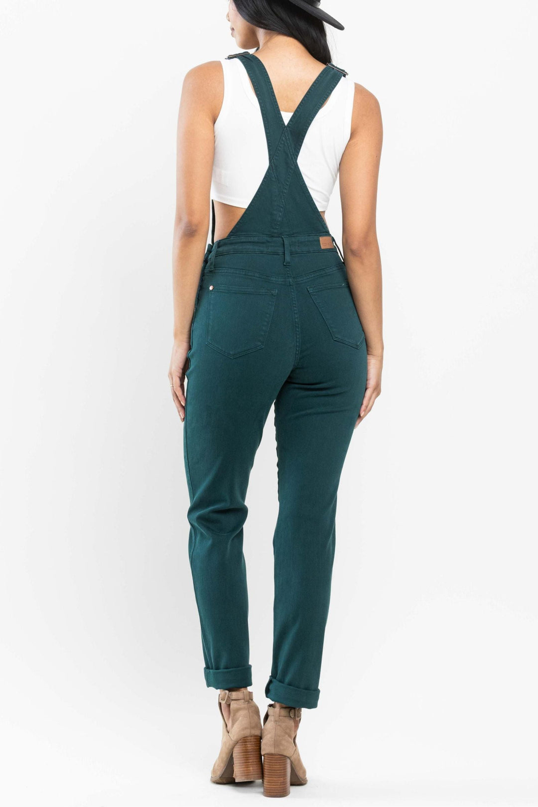 Judy Blue Garment Dyed High Rise Double Cuffed Overalls - Teal Green