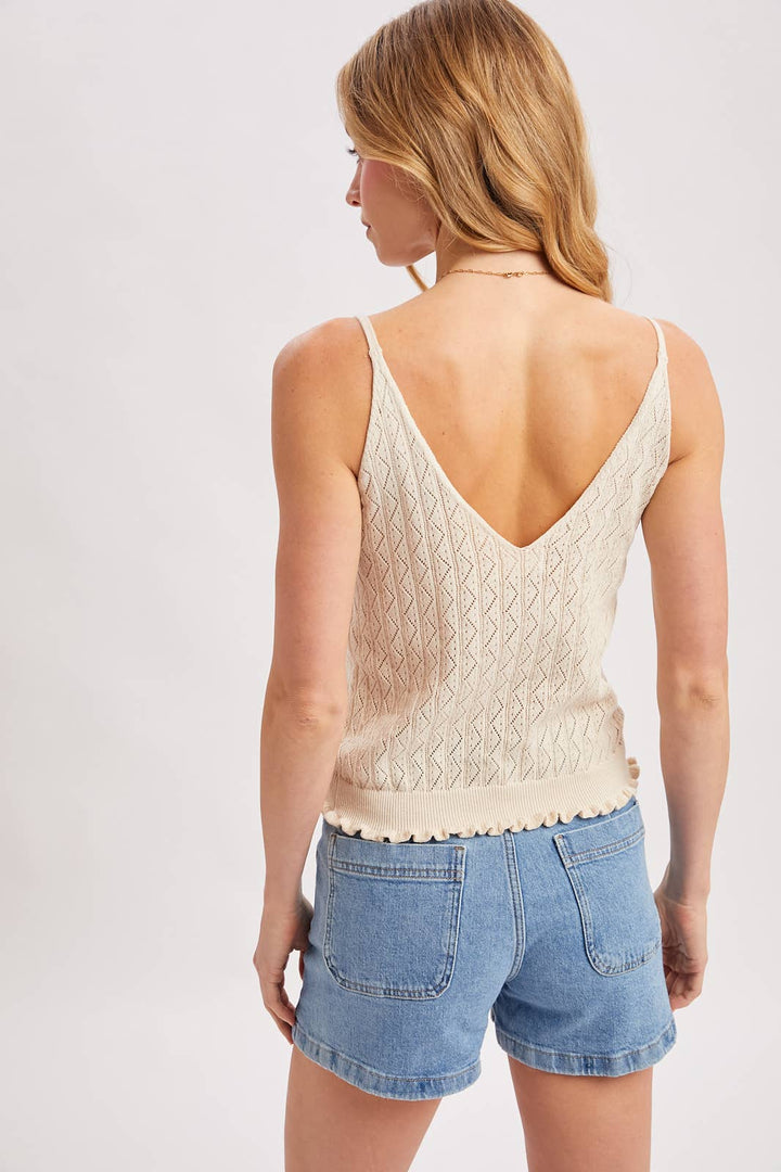 Pointelle Knit Button Cami - Natural