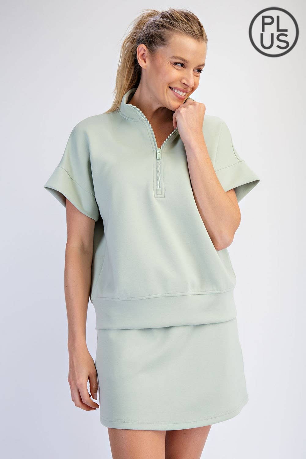 RAE MODE PLUS SIZE MODAL SCUBA QUARTER ZIP SHORT SLEEVE TOP