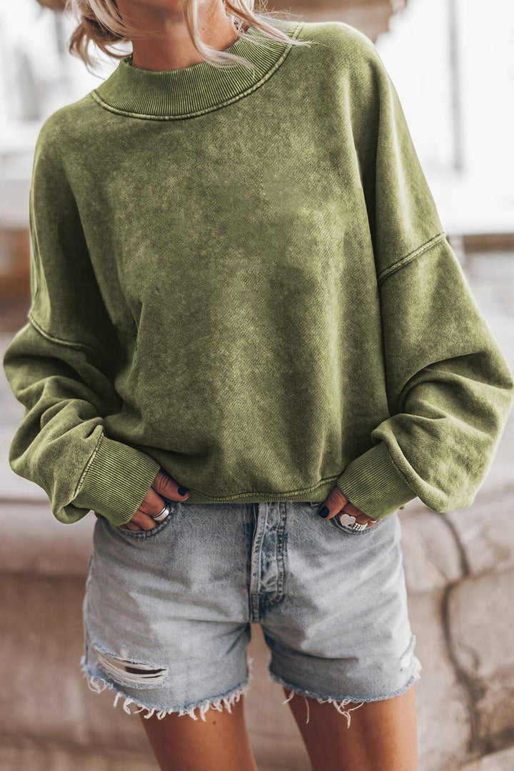 The Effortless Cozy Drop Shoulder Pullover - Green