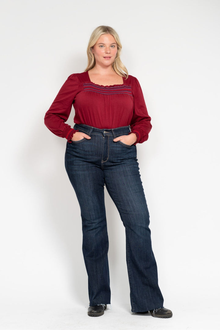 Judy Blue High Waist Raw Hem Flare Jeans - Plus Size