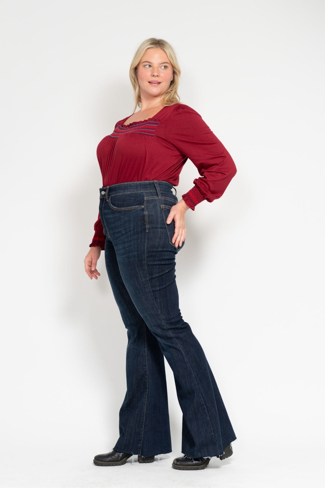 Judy Blue High Waist Raw Hem Flare Jeans - Plus Size
