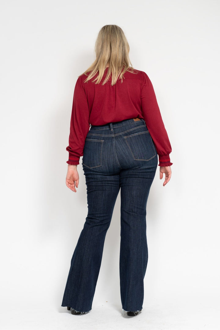 Judy Blue High Waist Raw Hem Flare Jeans - Plus Size