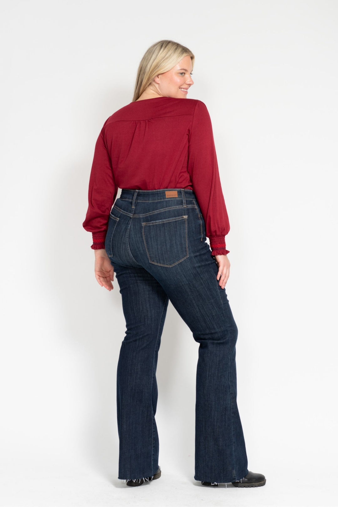Judy Blue High Waist Raw Hem Flare Jeans - Plus Size