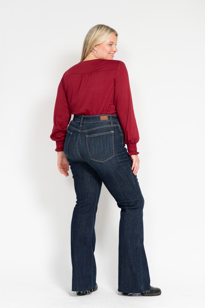 Judy Blue High Waist Raw Hem Flare Jeans - Plus Size