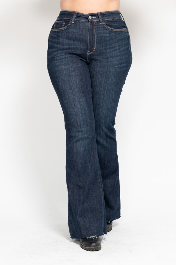 Judy Blue High Waist Raw Hem Flare Jeans - Plus Size