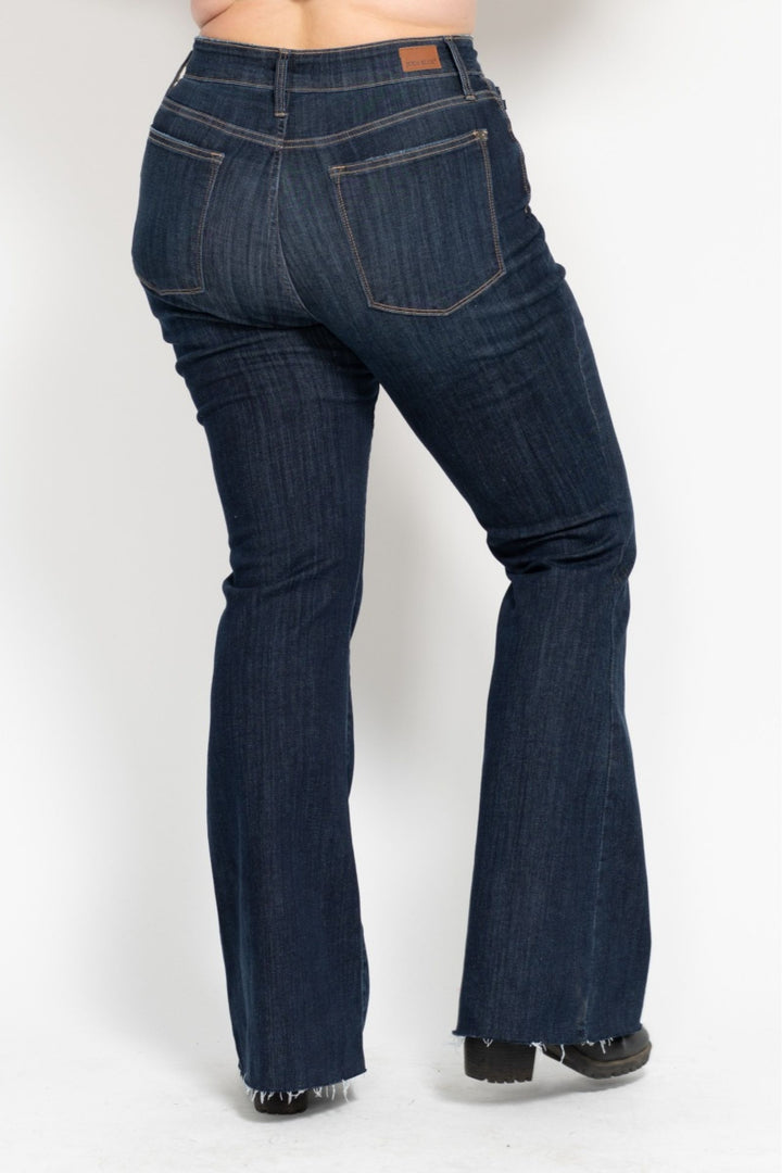Judy Blue High Waist Raw Hem Flare Jeans - Plus Size