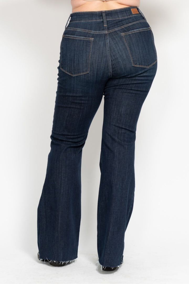 Judy Blue High Waist Raw Hem Flare Jeans - Plus Size