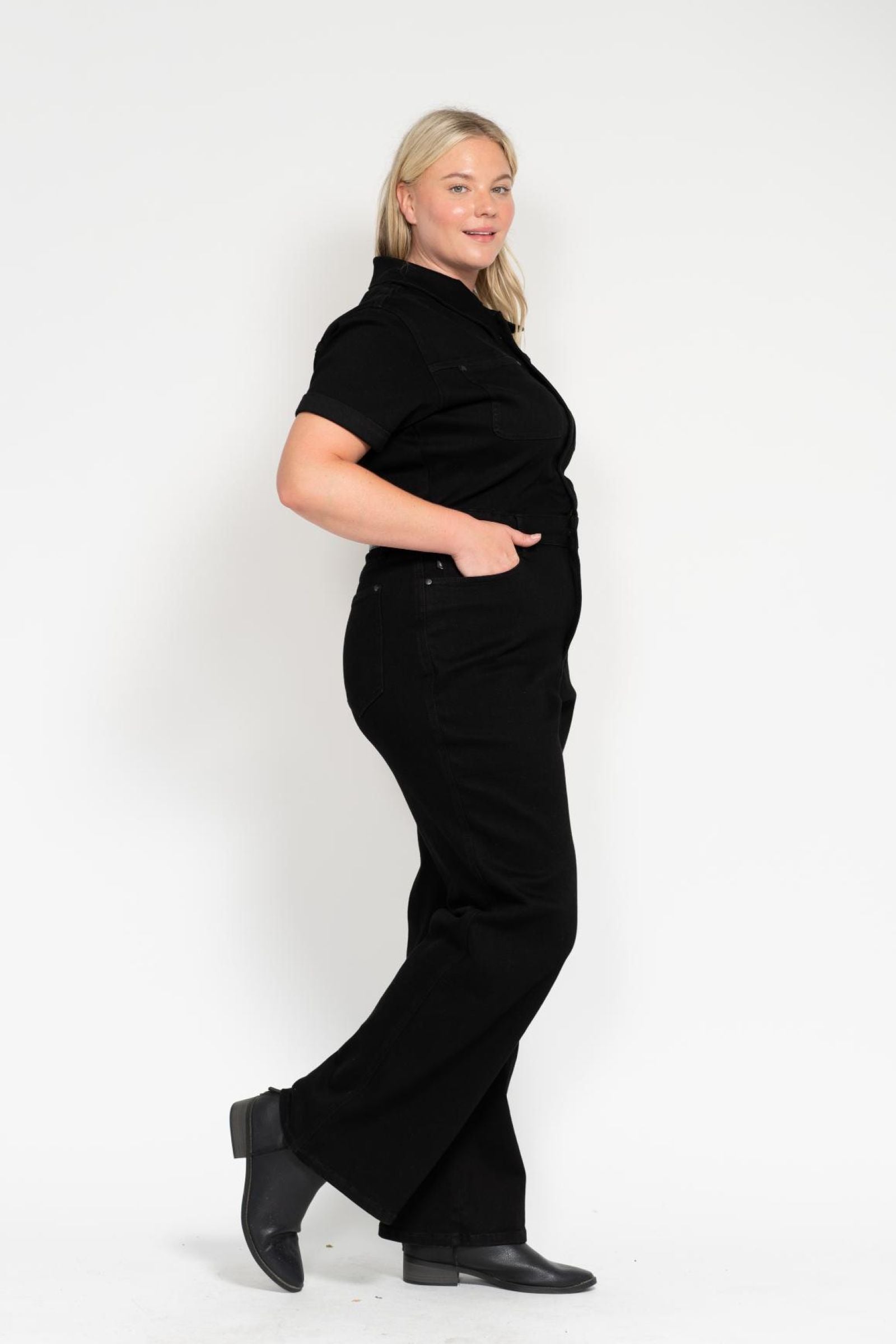 Judy Blue High Waist Tummy Control Jumpsuit Straight Leg Black