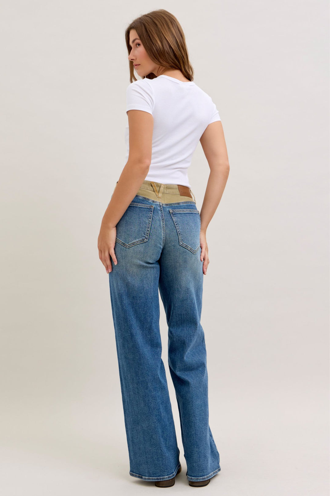 Judy Blue Mid Rise Column Straight with Corduroy Waist Detail Jeans