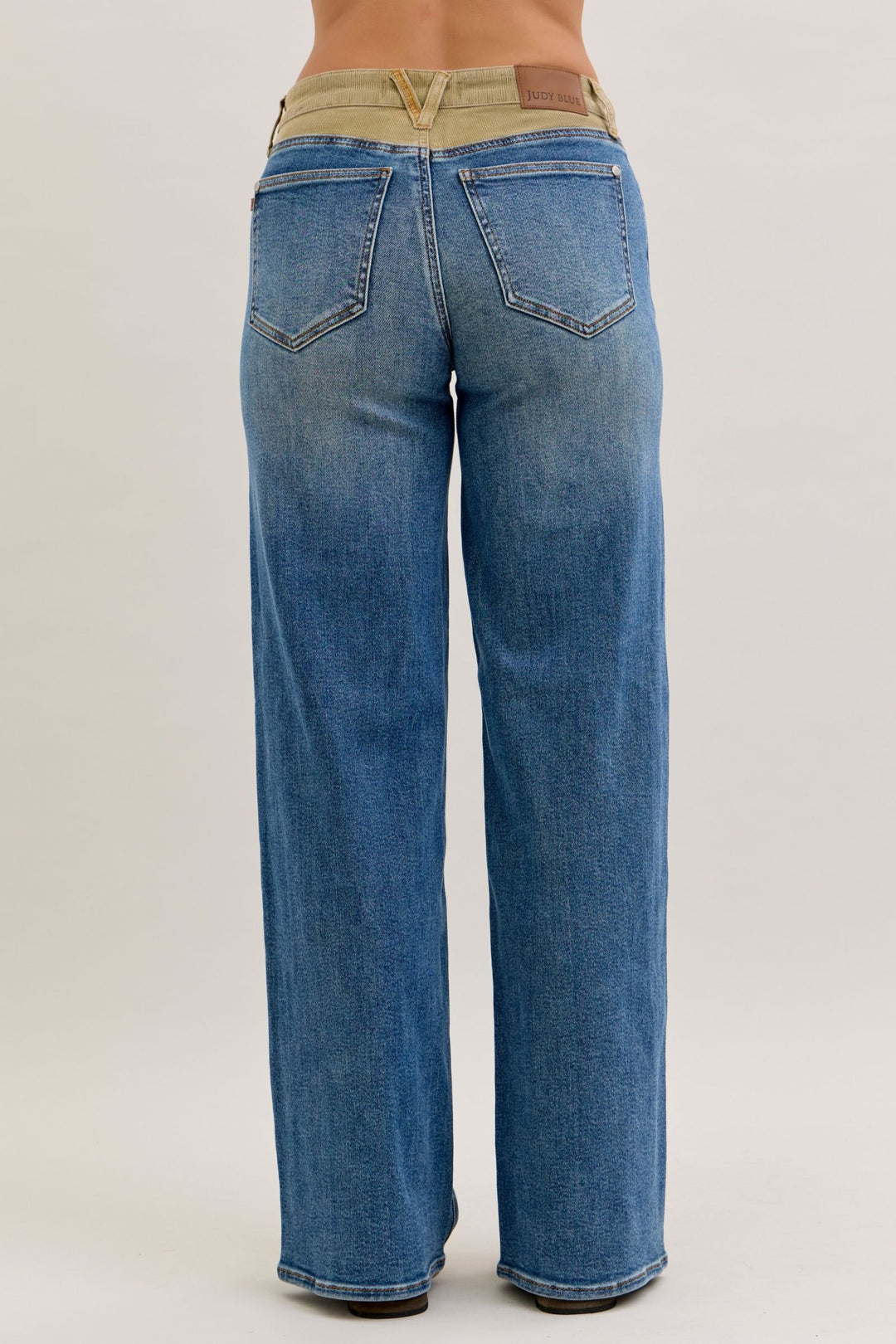 Judy Blue Mid Rise Column Straight with Corduroy Waist Detail Jeans
