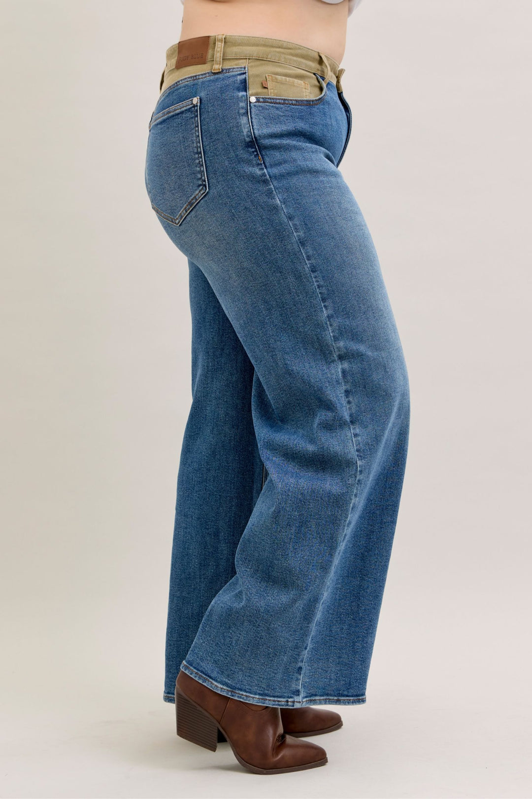 Judy Blue Mid Rise Column Straight with Corduroy Waist Detail Jeans - Plus Sizes