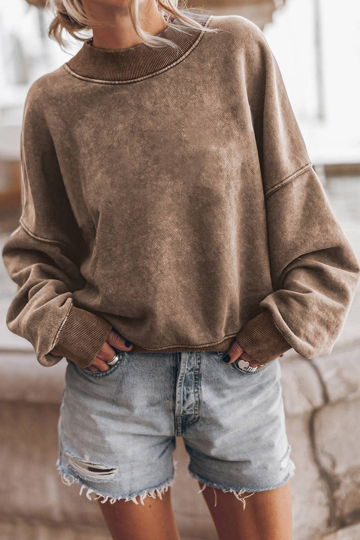 The Effortless Cozy Drop Shoulder Pullover - Brown