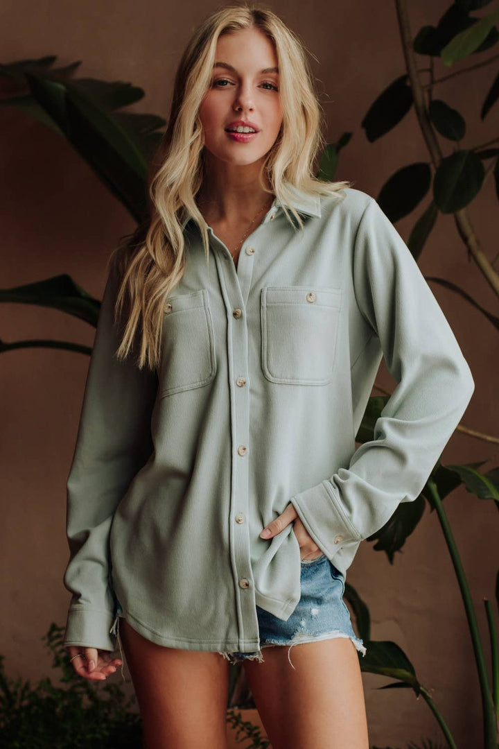 Easy Days Super Soft Button-Up Top - Lt. Blue