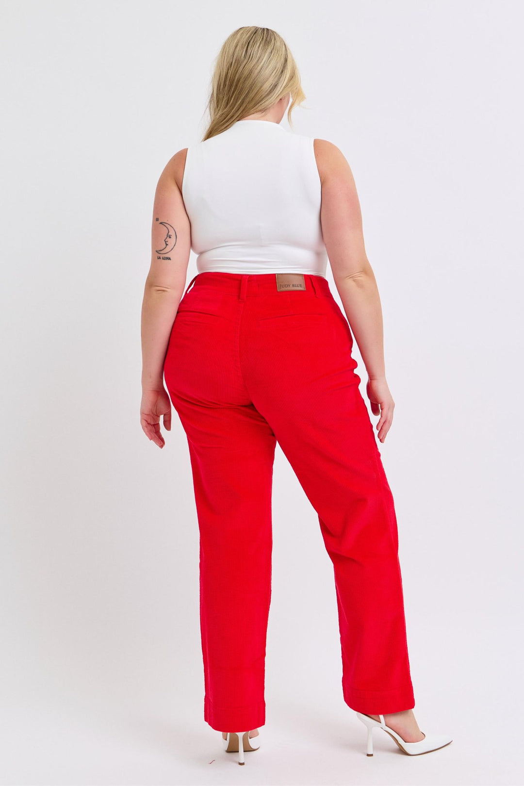 Judy Blue High Waist Corduroy Trouser Wide Leg- Ruby - Plus Sizing